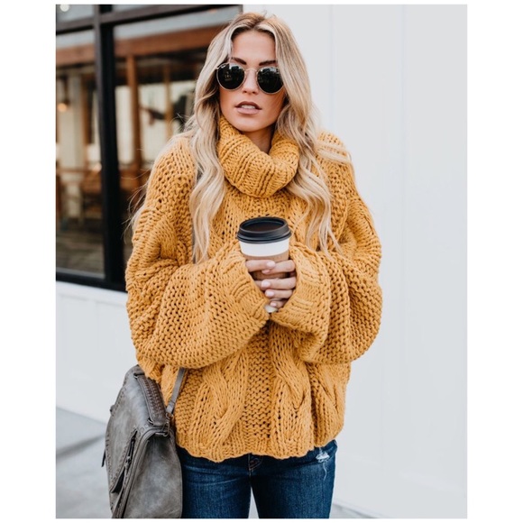 Vici Sweaters - VICI Mustard Yellow Chunky Cropped Knit Sweater